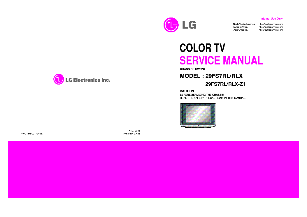 LG 29FS7RL[RLX] CHASSIS CW62C service manual (1st page)